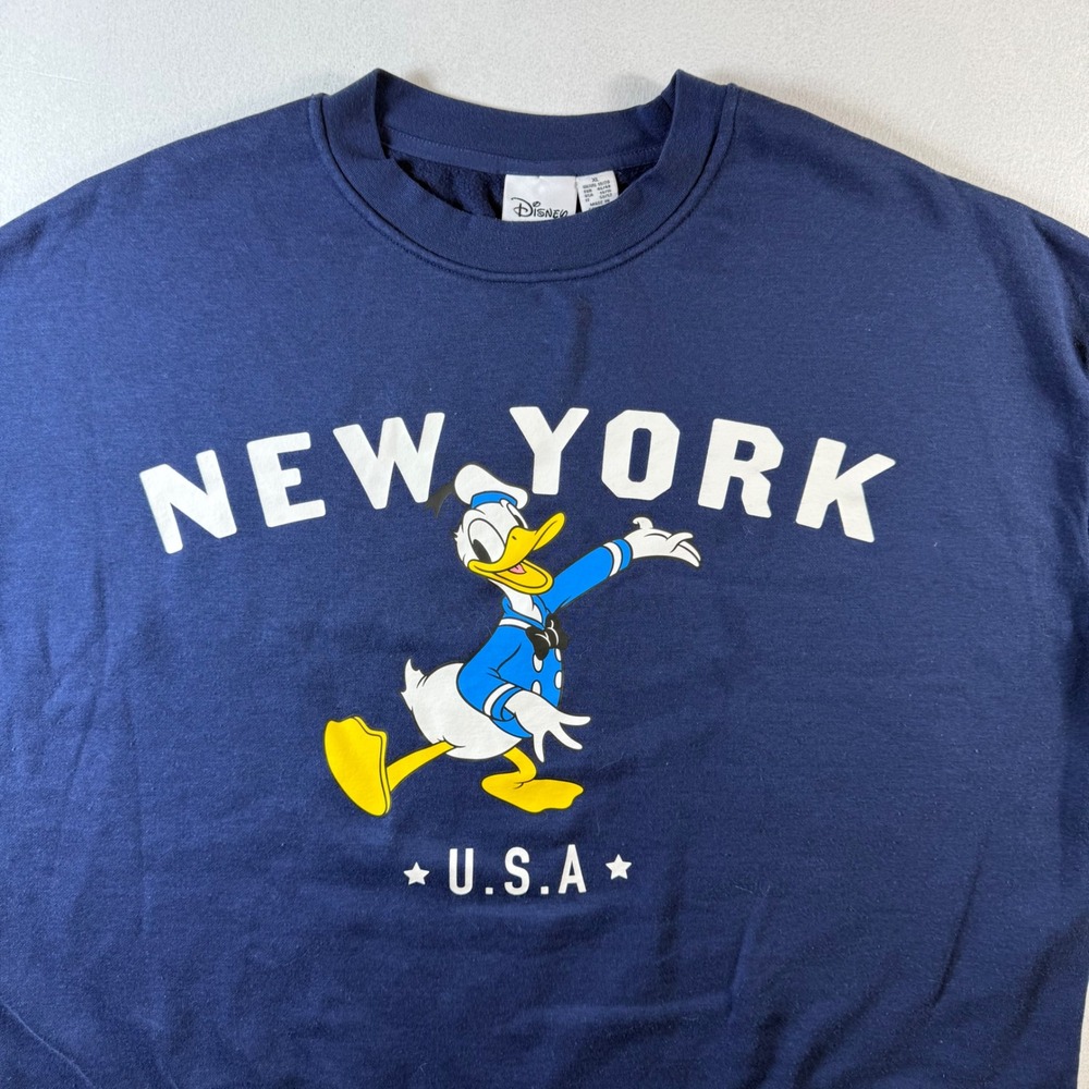 Disney Donald‎ Duck Sweatshirt Mens XL Oversized New York Graphic Navy Blue